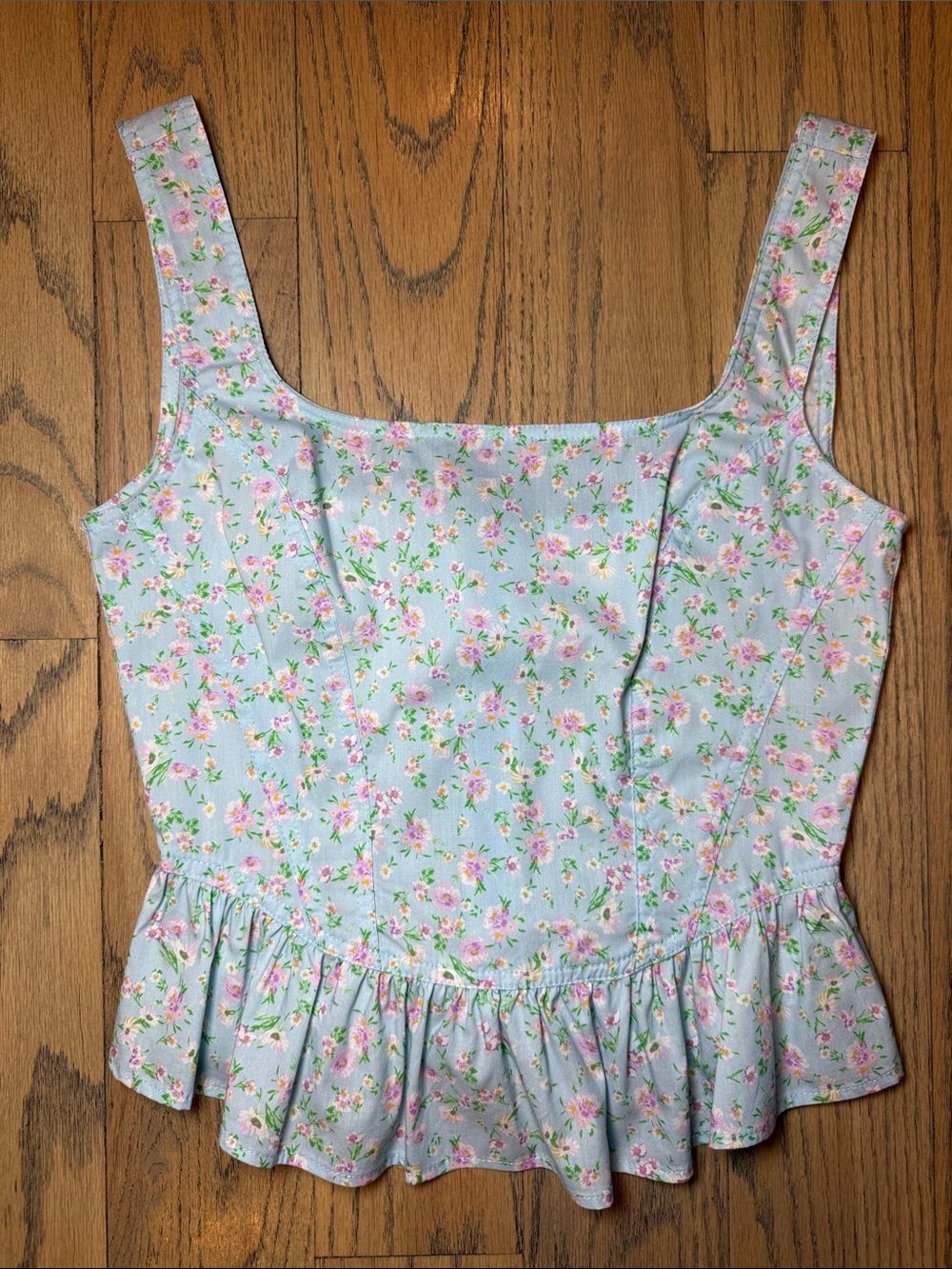 Elodie Women’s Turquoise Blue Floral Peplum Bodice Tank Top Size Small